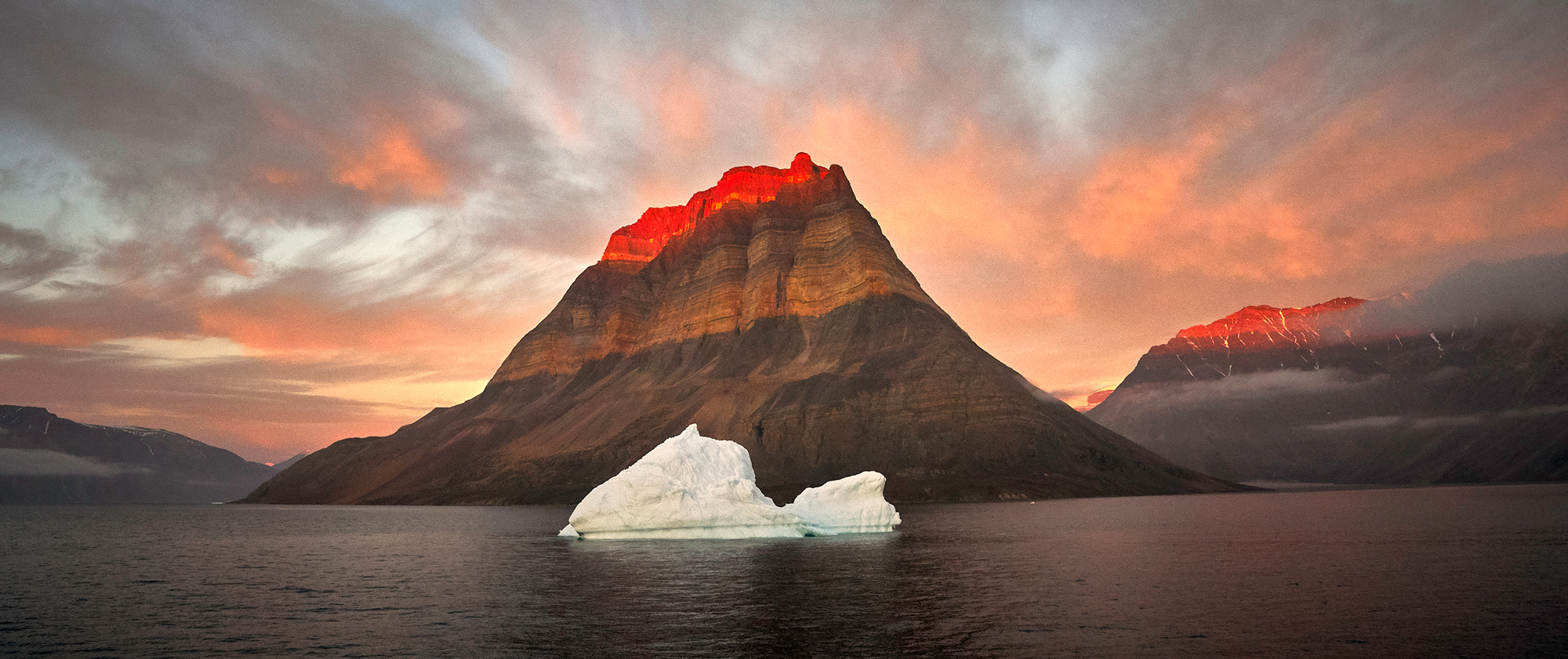 Devils Castle sunrise, Greenland, single image pano