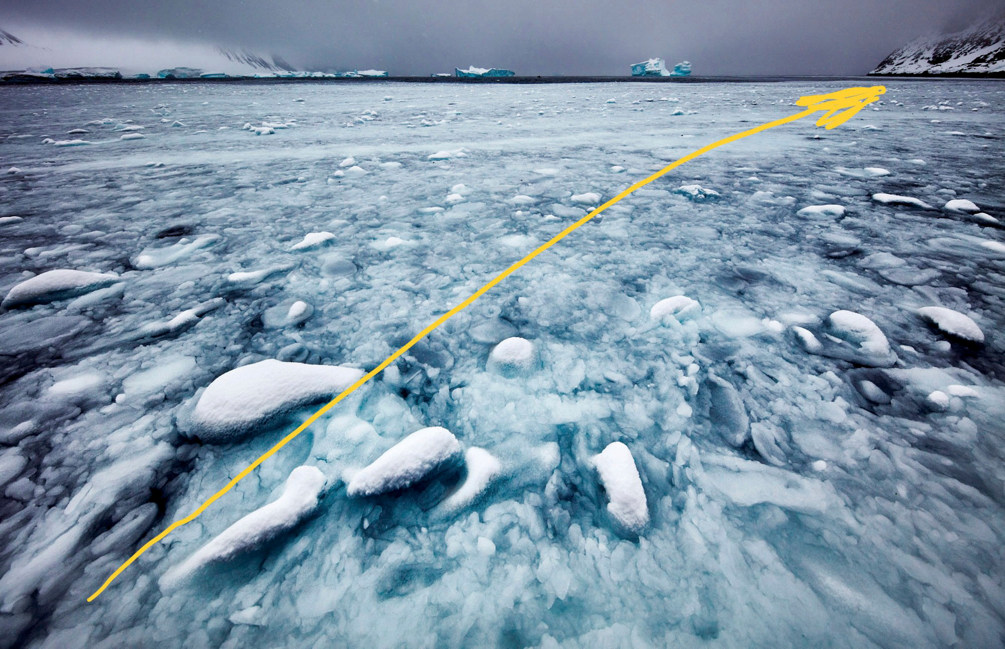 When you use a wide-angle lens, you may find walking or moving in close to your subject and filling the frame can create dramatic compositions with a great sense of depth. The little pieces of ice in the foreground are only 30 cm distant from the camera. This was taken with an 11mm ultra wide-angle lens.