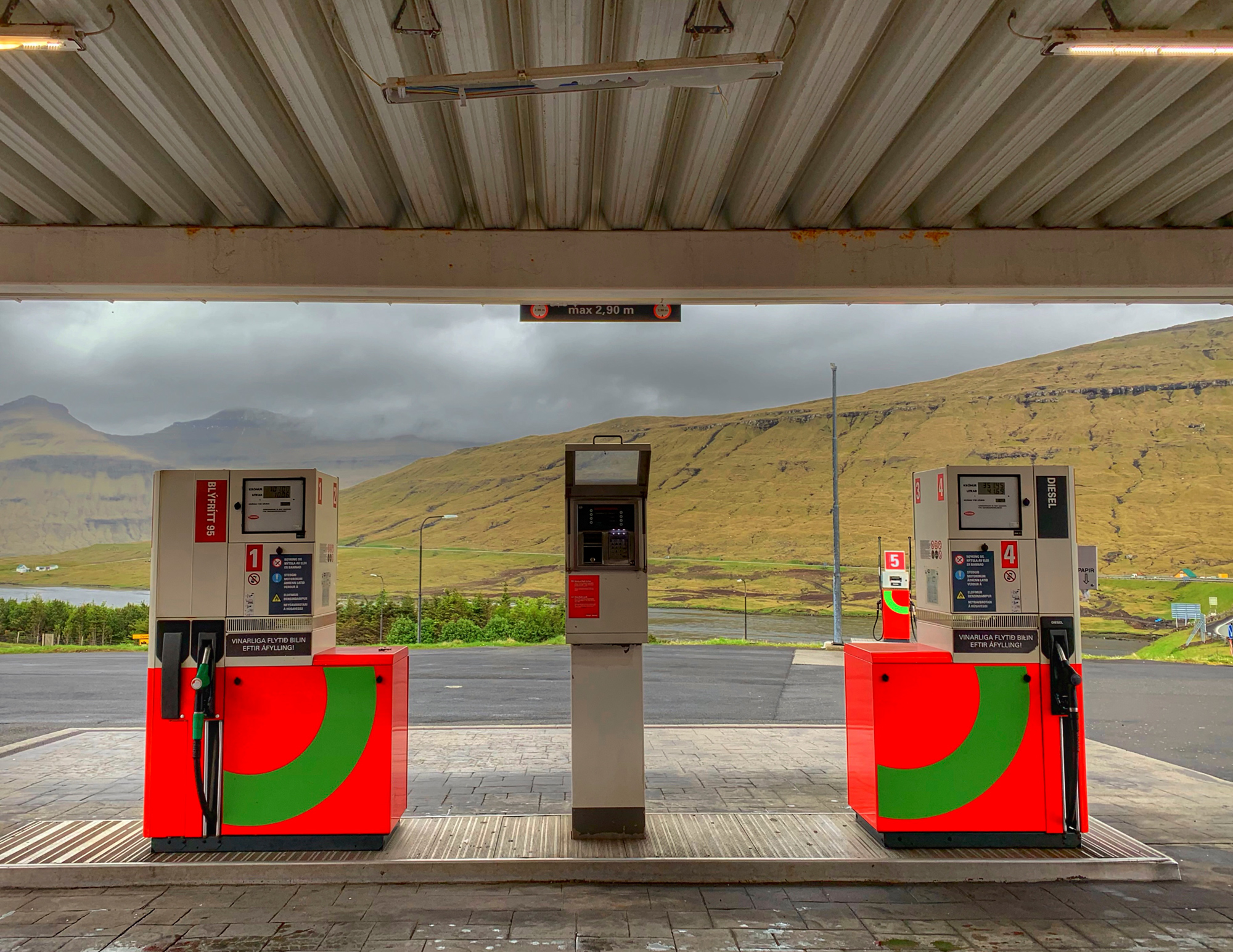 We will be stopping at many gas stations which seem to be a hub for everything. While drinking my coffee I looked out and thought these fule pumps made a good shot.