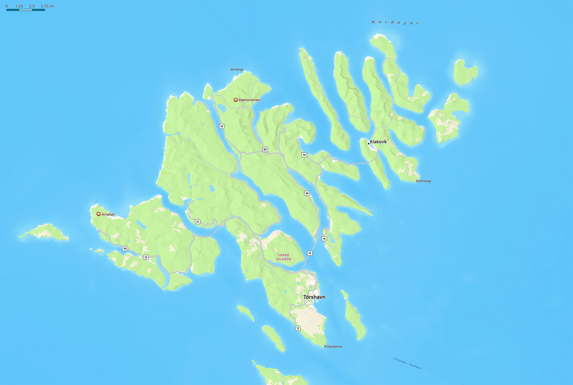 A map of the Faroe Islands close up