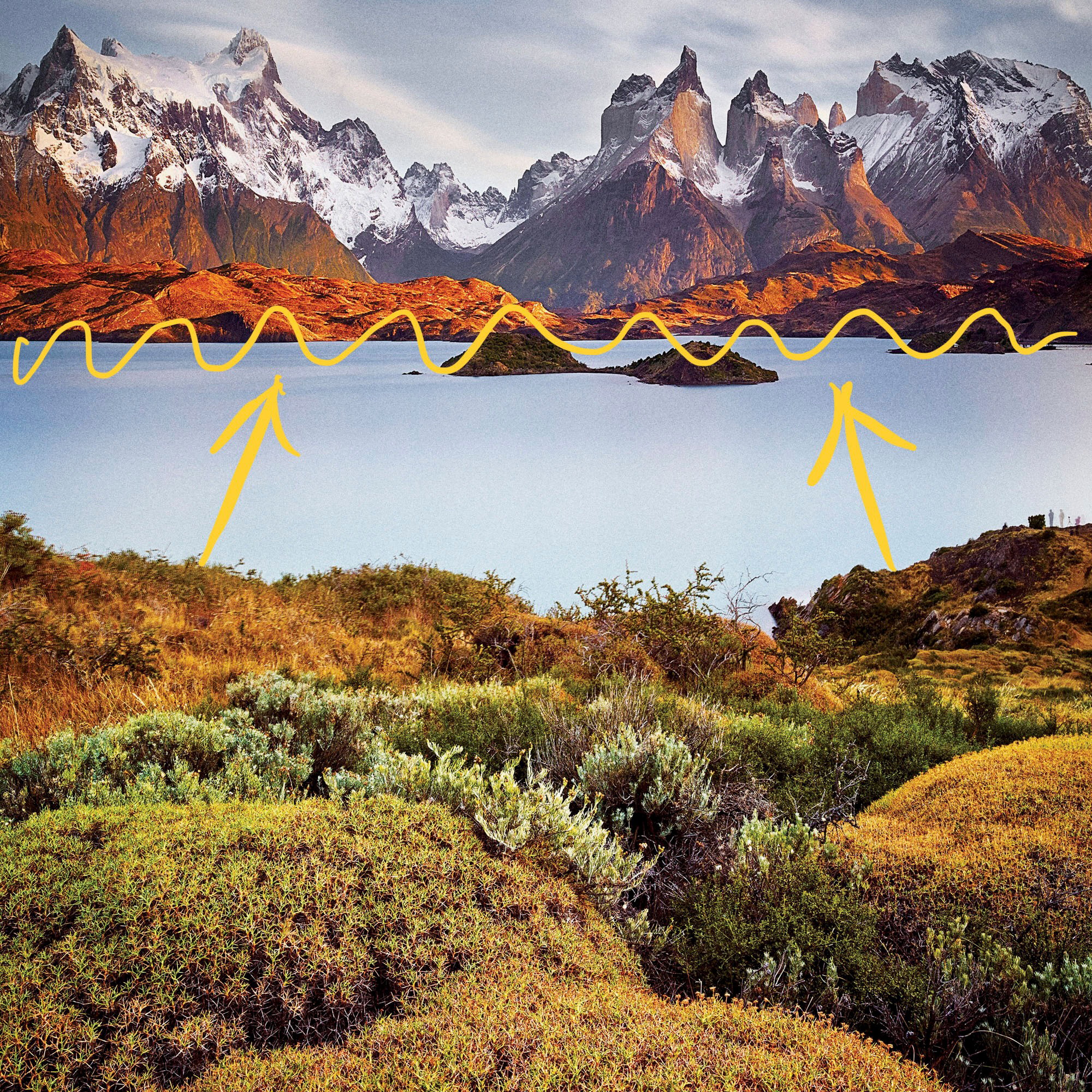 As impressive as the mountains are, the high horizon puts the emphasis on the foreground foliage.