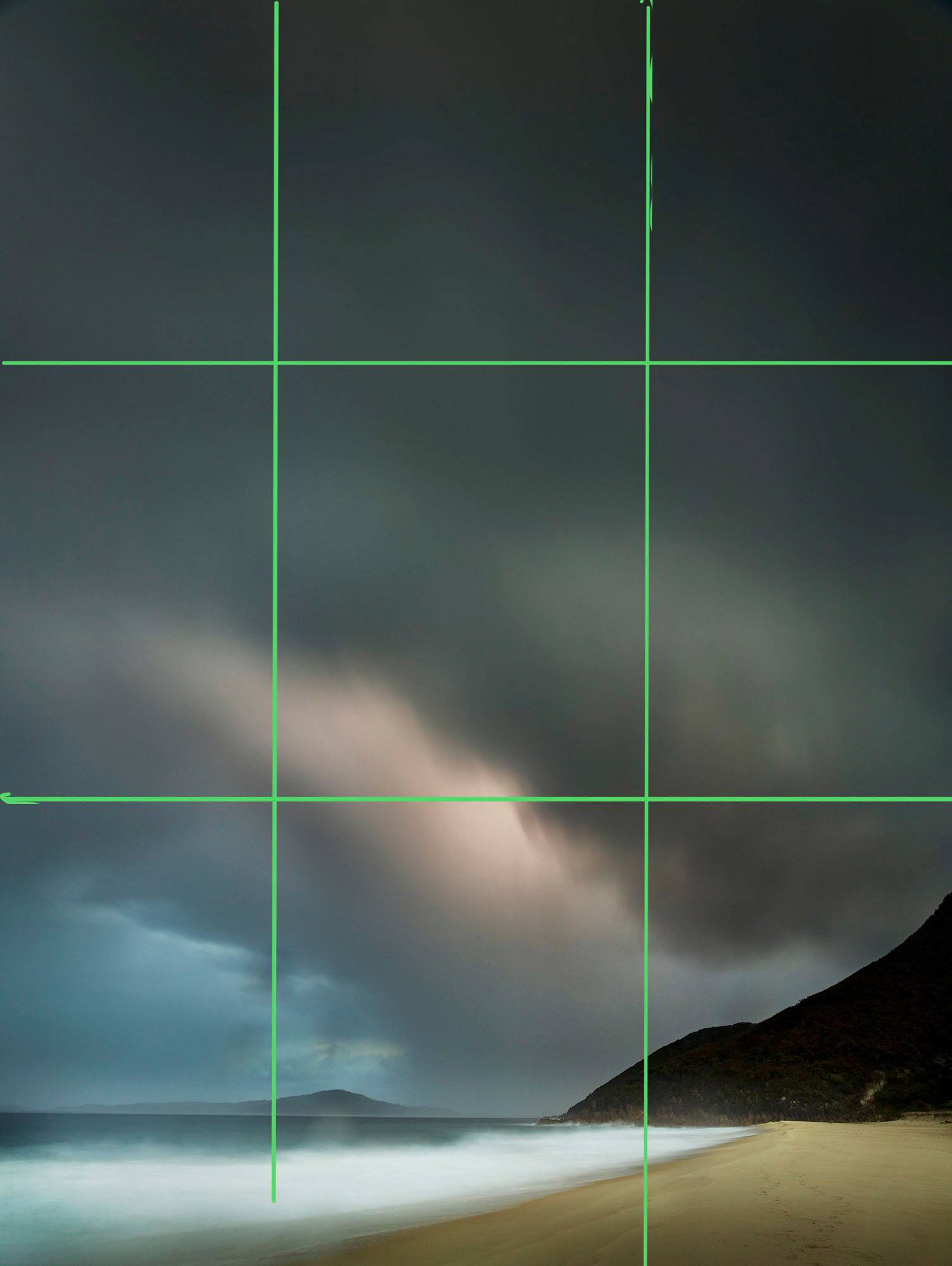 The horizon line does not have to sit on the rule of thirds - very often is is better positioned much lower or much higher.