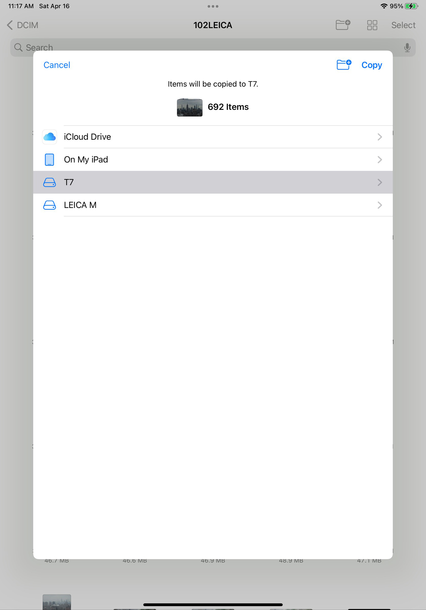 Select the Hard Drive (T7) in the Files App (The Power Level Differs Because I did Multiple Batches of Screen Captures)