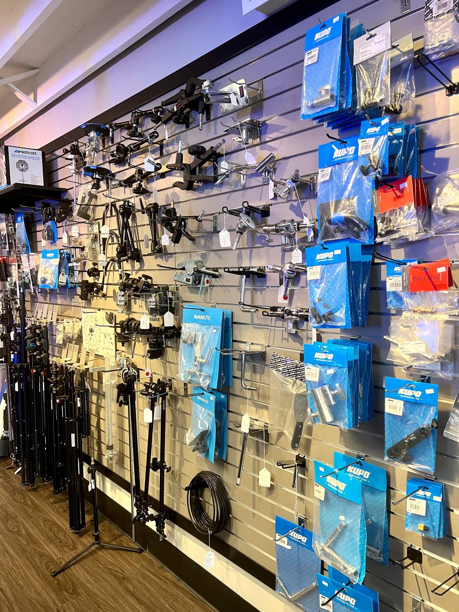 All sorts of clamps, light adapters, and other hardware