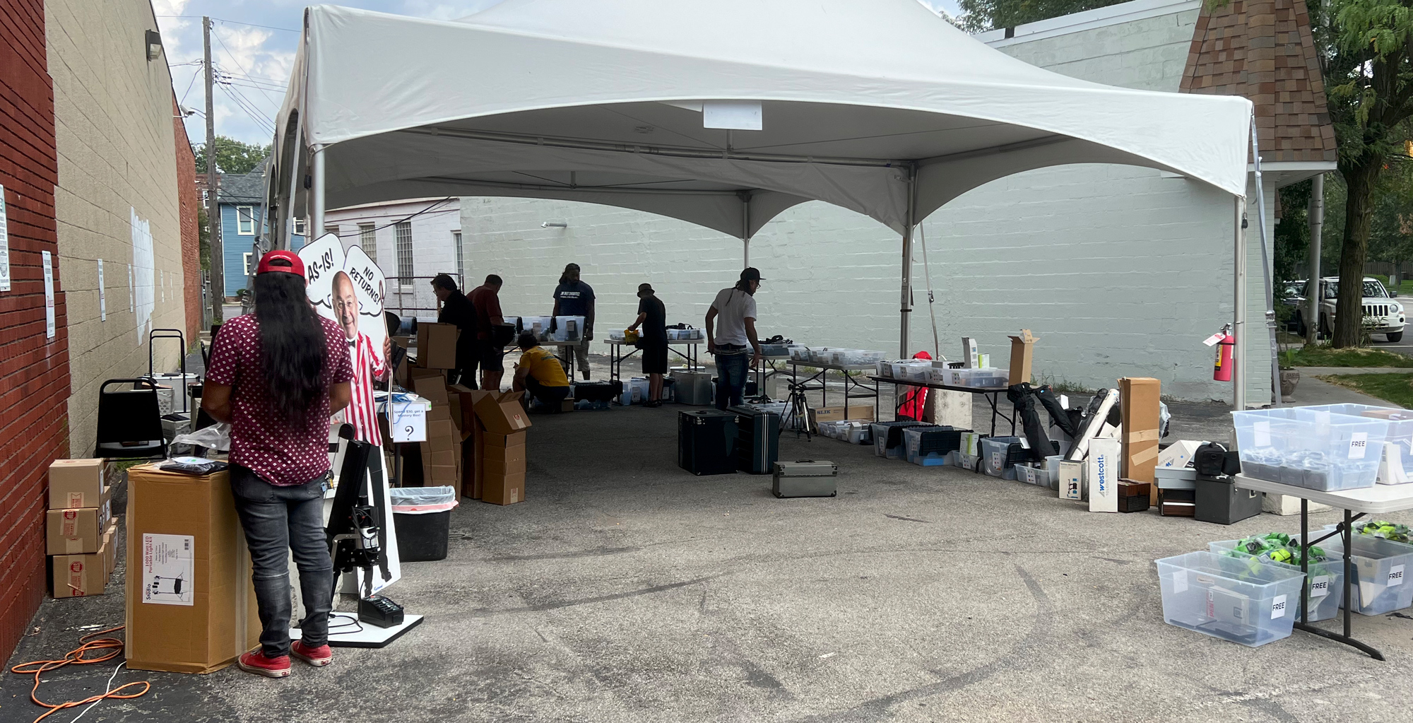 A tent in the parking lot had a ton of gear and special bargins