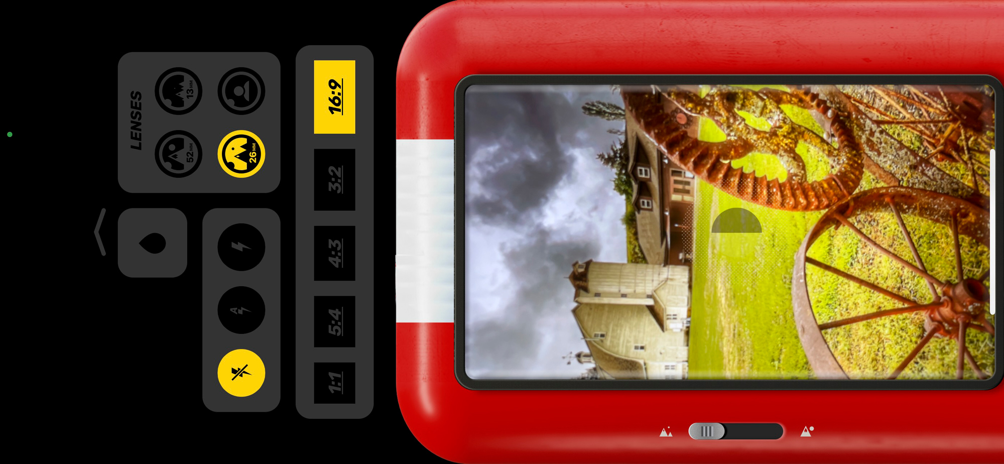The Hipstamatic screen shot shows how you can select formats as well as the wide, normal or telephoto lens