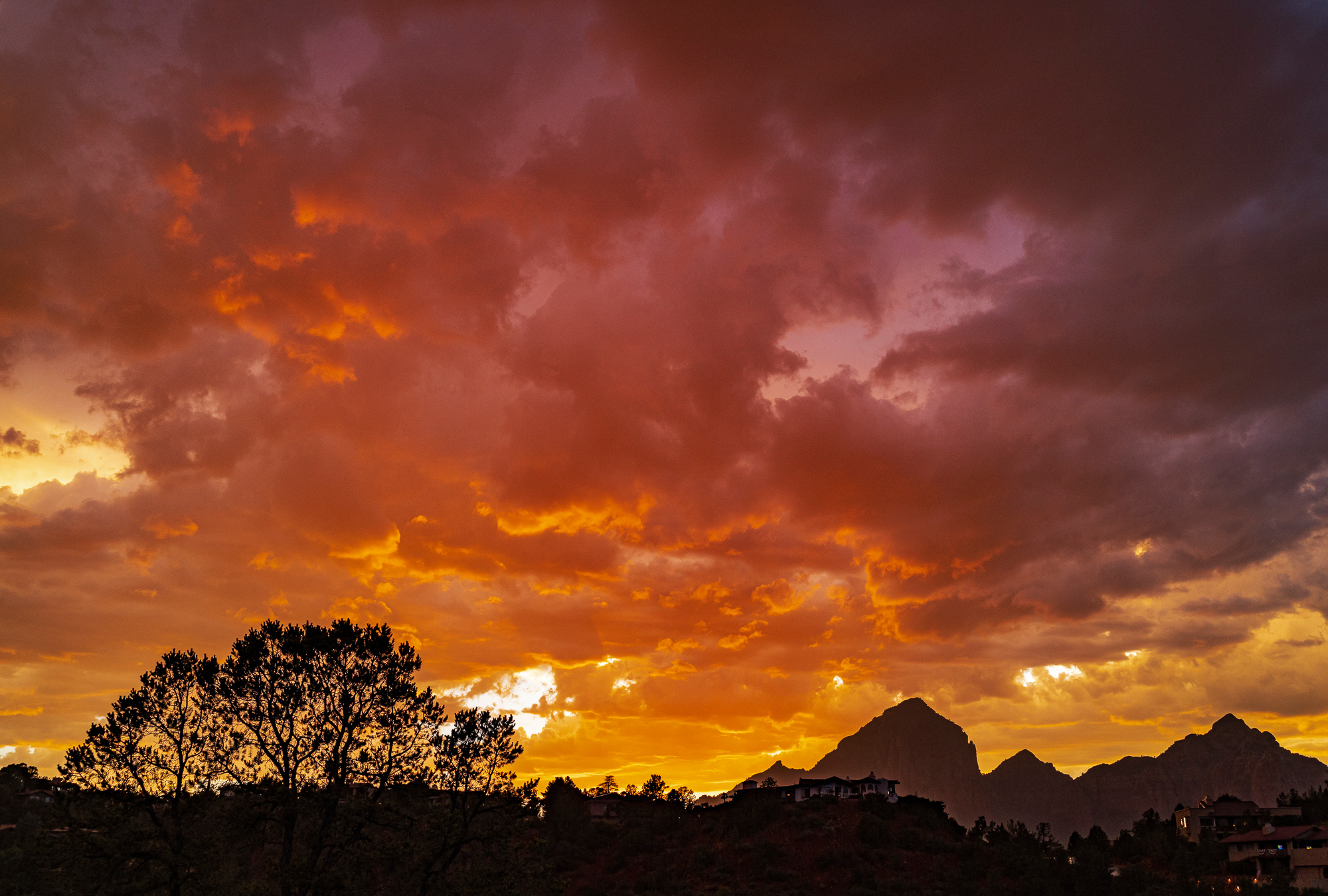 Monsoon sky, looking northwest at sunset, Sedona, AZ