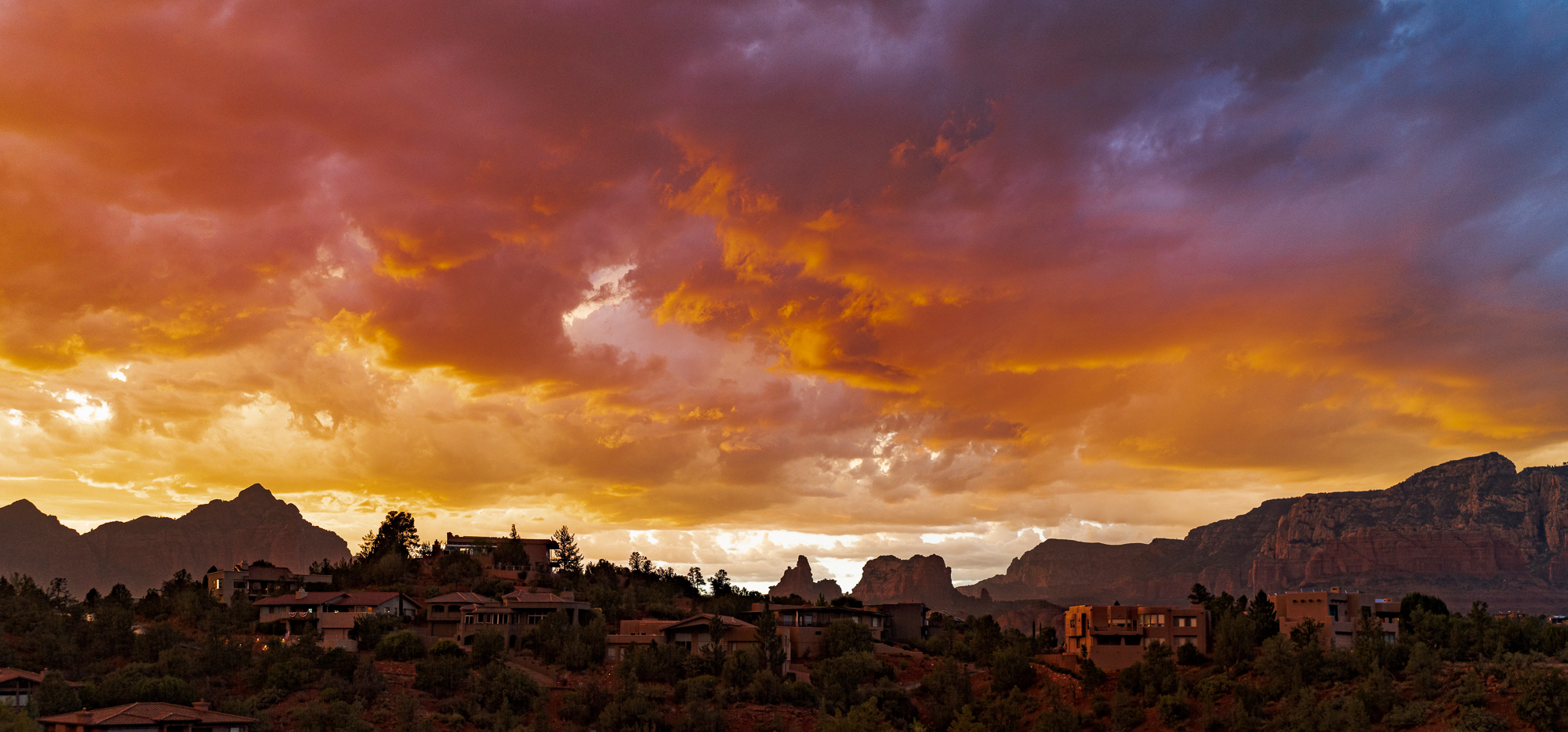 Monsoon sky, looking north at sunset, Sedona, AZ