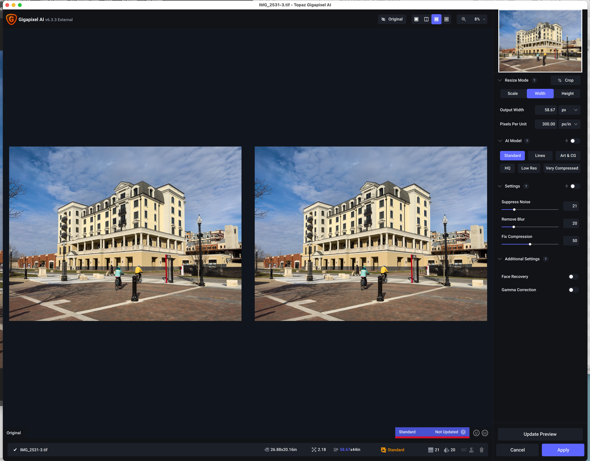 The Topaz Gigapixel AI window
