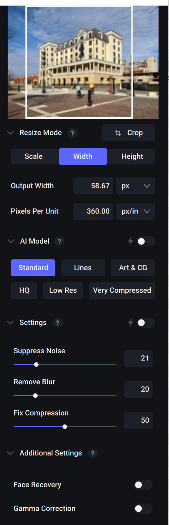 Close-up of the Gigapixel setting. Pretty self-explanatory, as explained below.