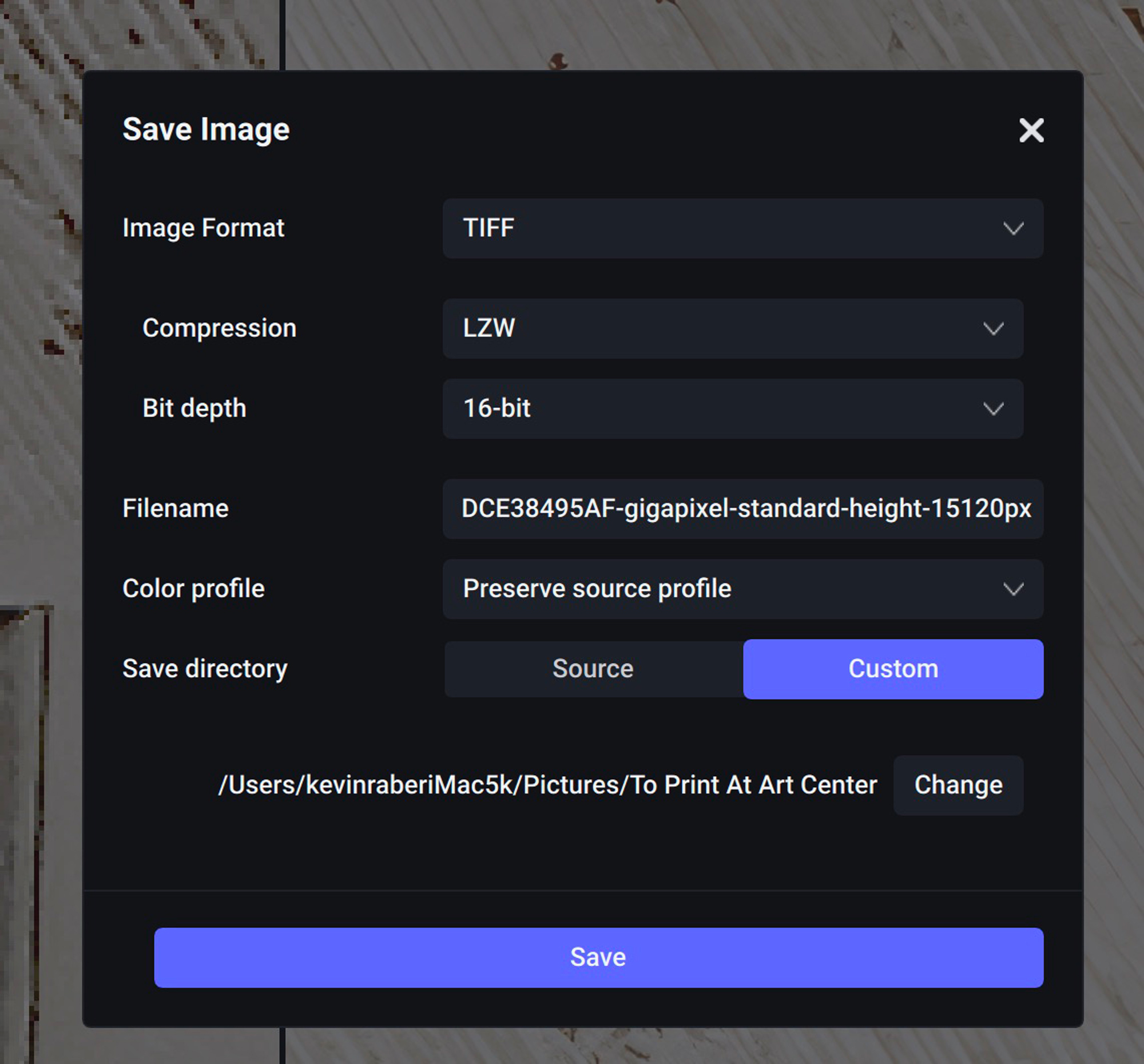 The final dialog box determines how and where the new file will be saved. Notice the file name has the specs of the file automatically entered into the filename.