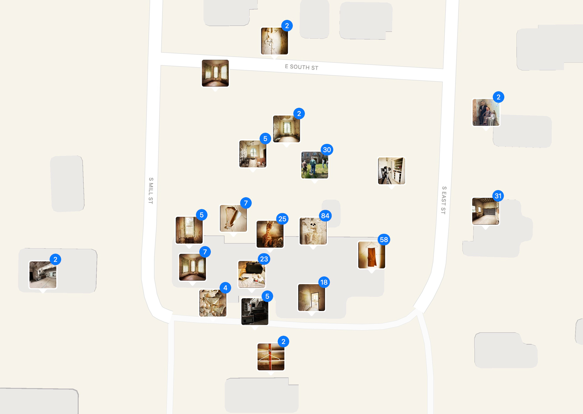 In the Photos app on the iPhone and iPad images are shown on a map. Here are the images taken at the hospital. You can click on any image to see more or zoom in more to see a more precise location of where the image was taken. You can also view location information using the "i" button for the information shown with each image