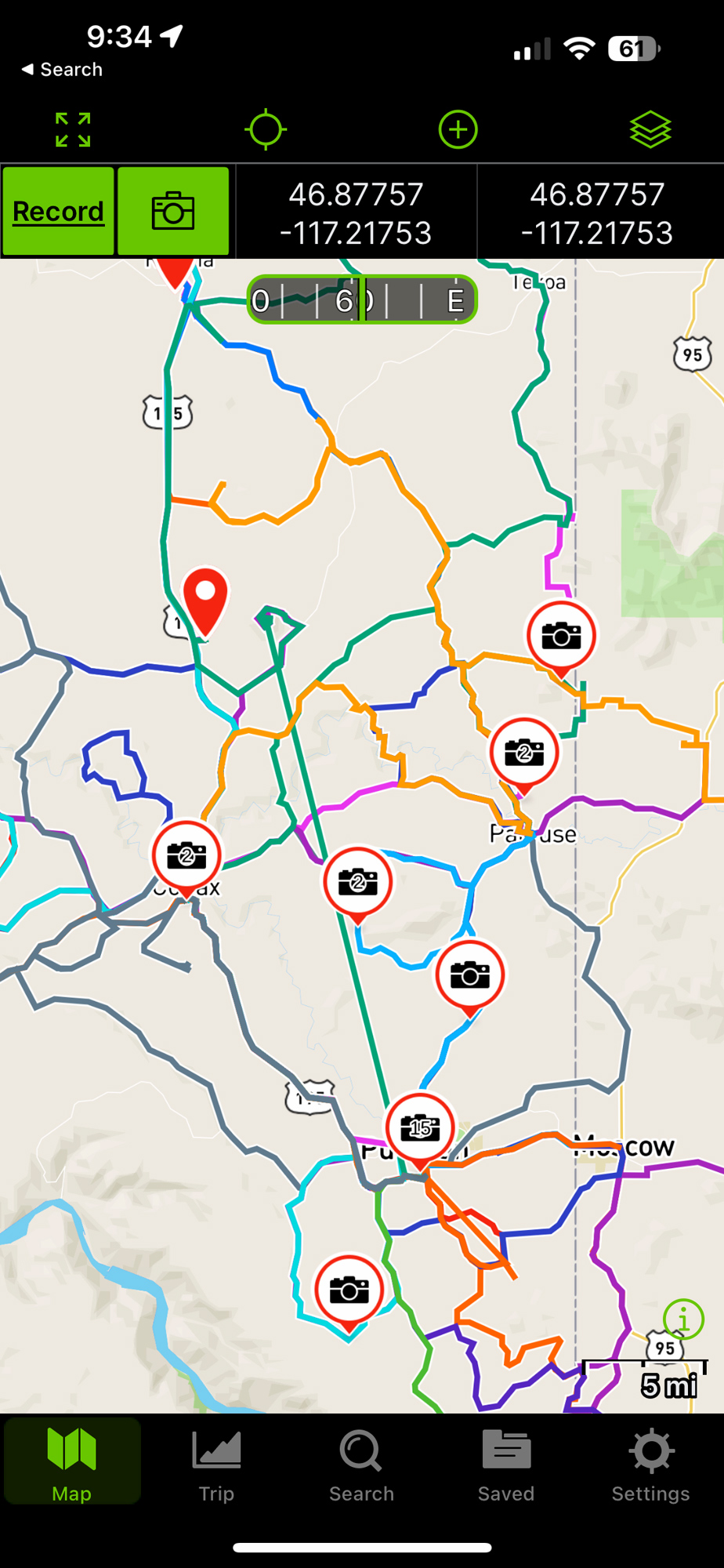 This is the Gaai Map routes for one week in the Palouse. As you can see we covered a lot of ground.