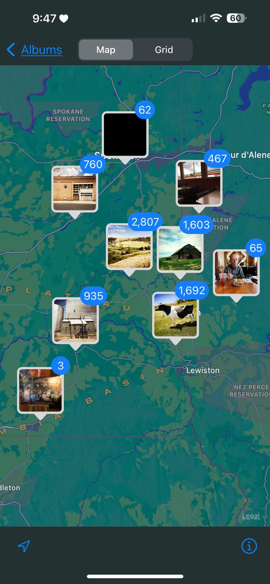 This is from the photos app showing all the places that were shot with the iPhone. The more you zoom in on the iPhone the more these break away into more exacting detail.