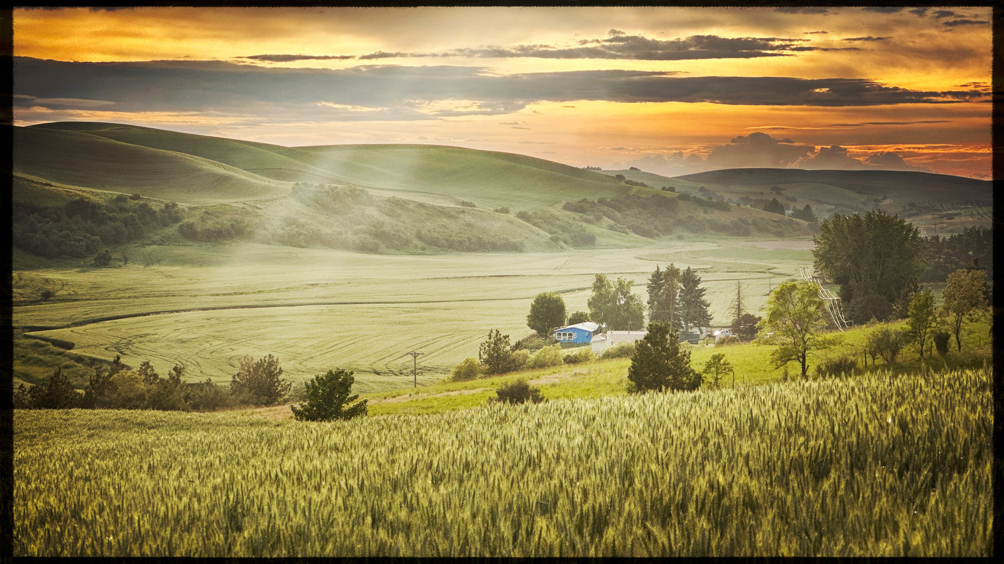 The road goes through a valley with numerous scenes like this.