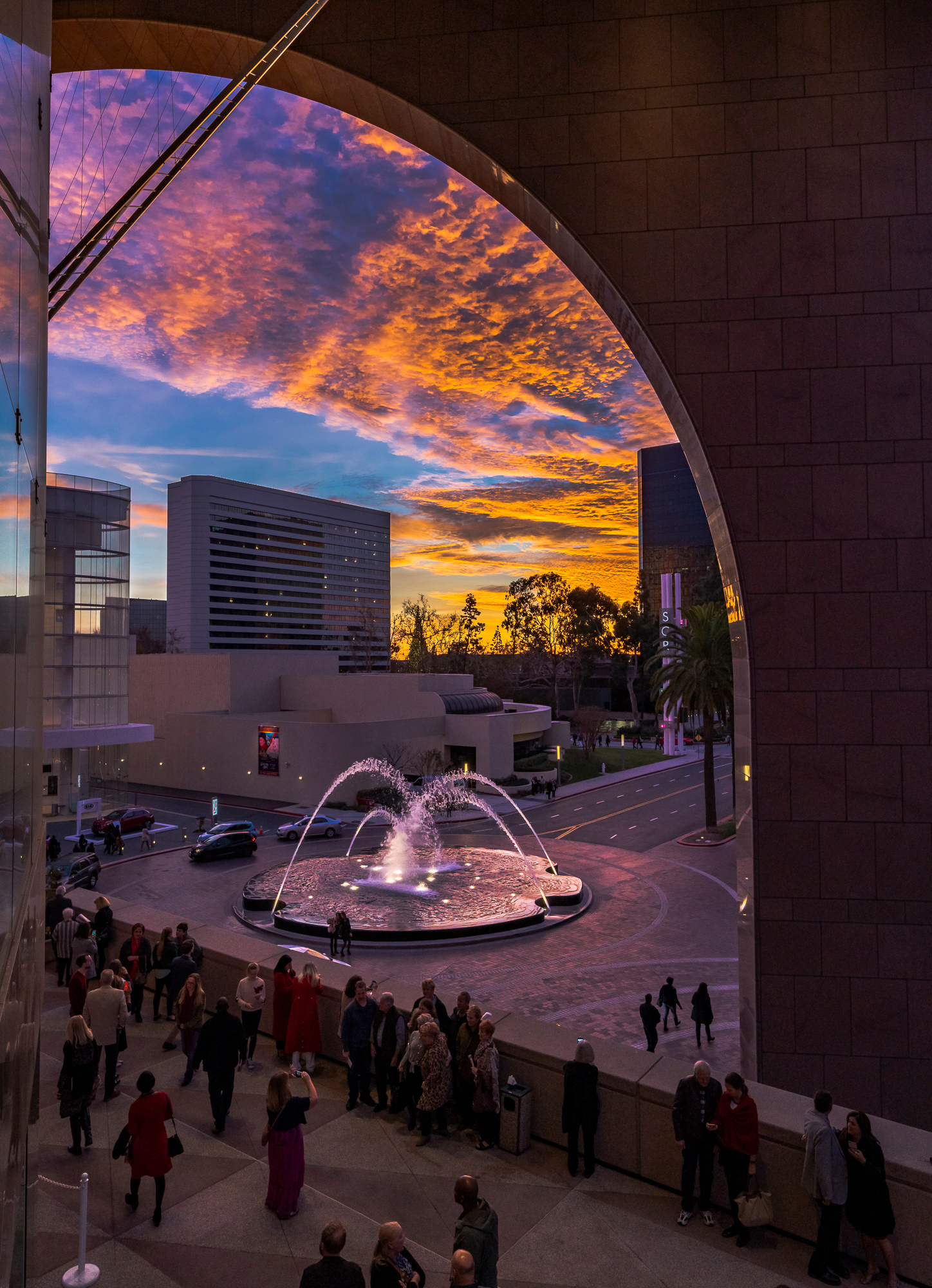 Spectacular sunset complements beautiful architectural forms