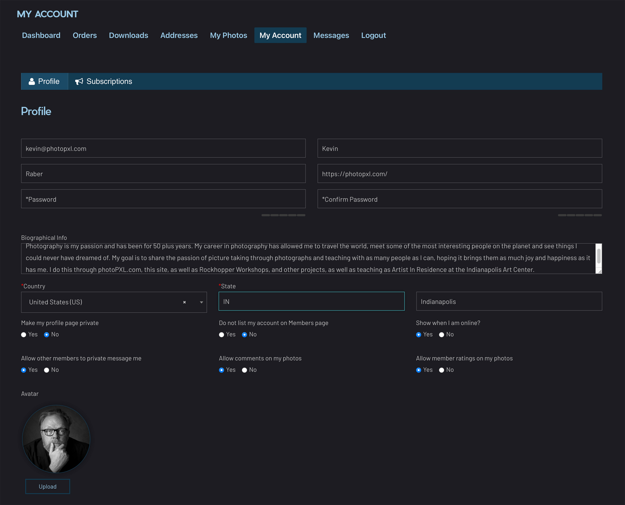 By clicking on your membership ID at the top right hand side of the home page you can go to your accounts page and modify or add to your profile