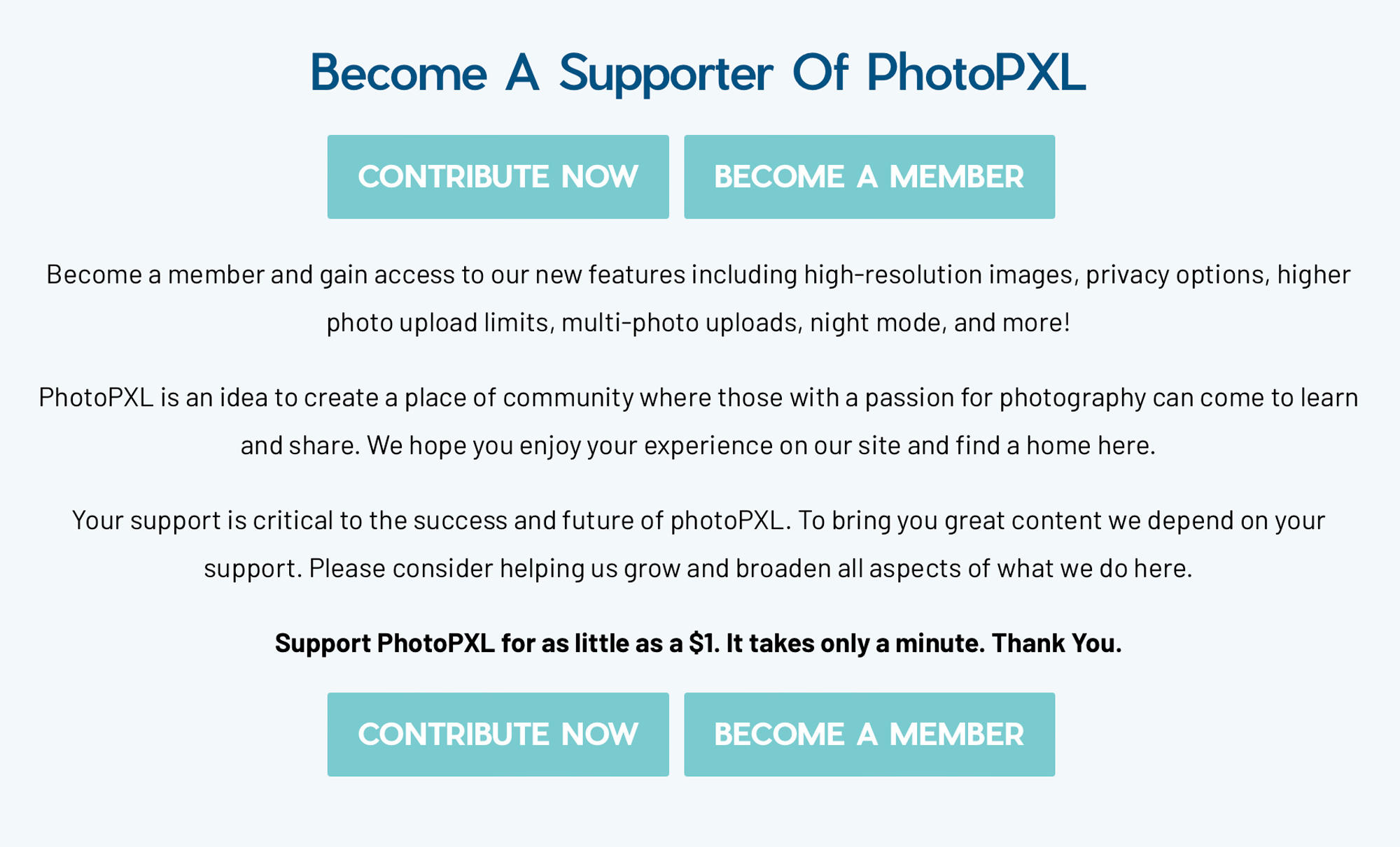 This section can be found at the bottom of the home page. You can click on the one box to help us with a one time contribution and the other box to become a Silver or Gold member.