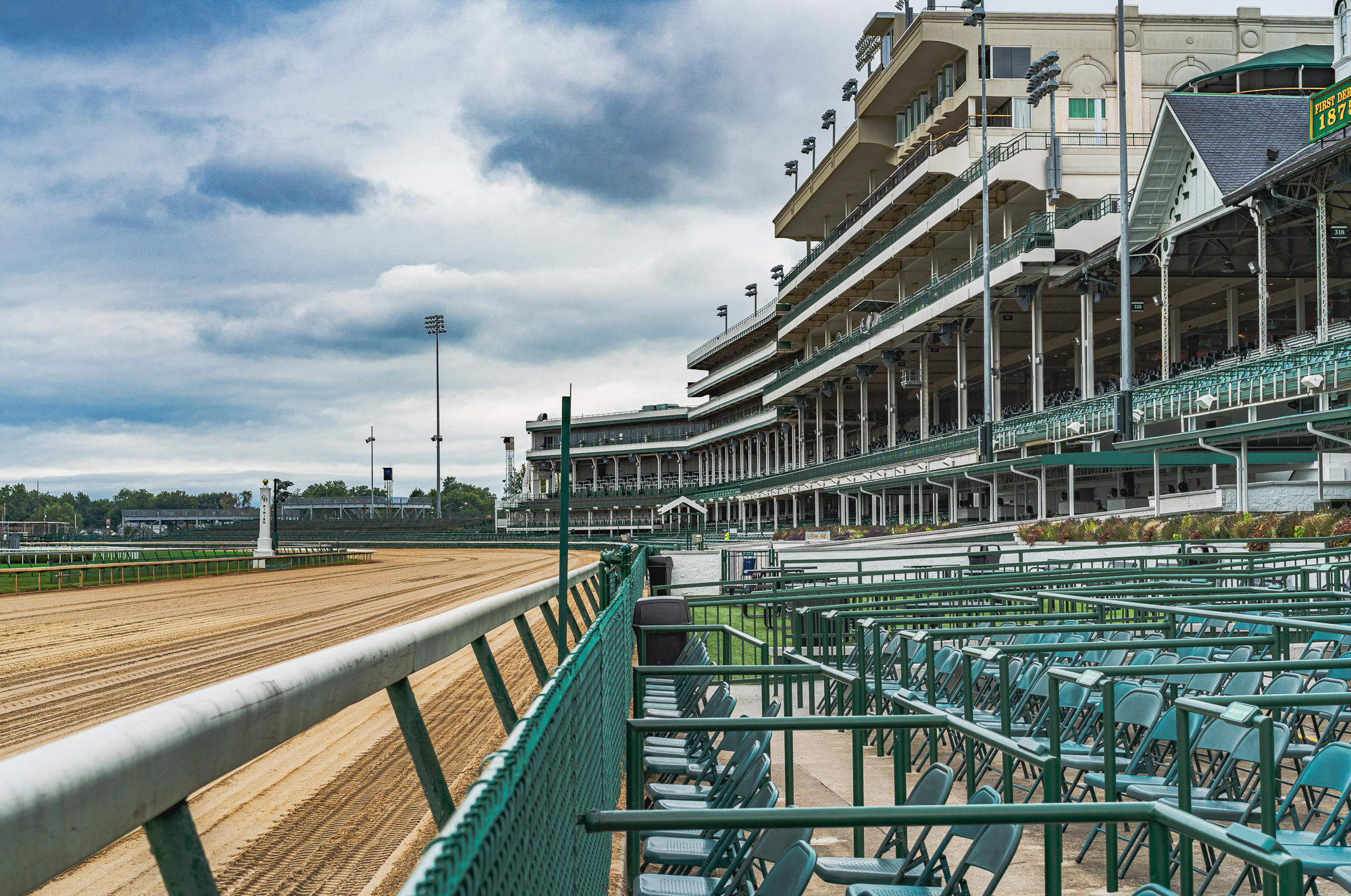 A view of the Kentucky Derby home stretch on the racetrack