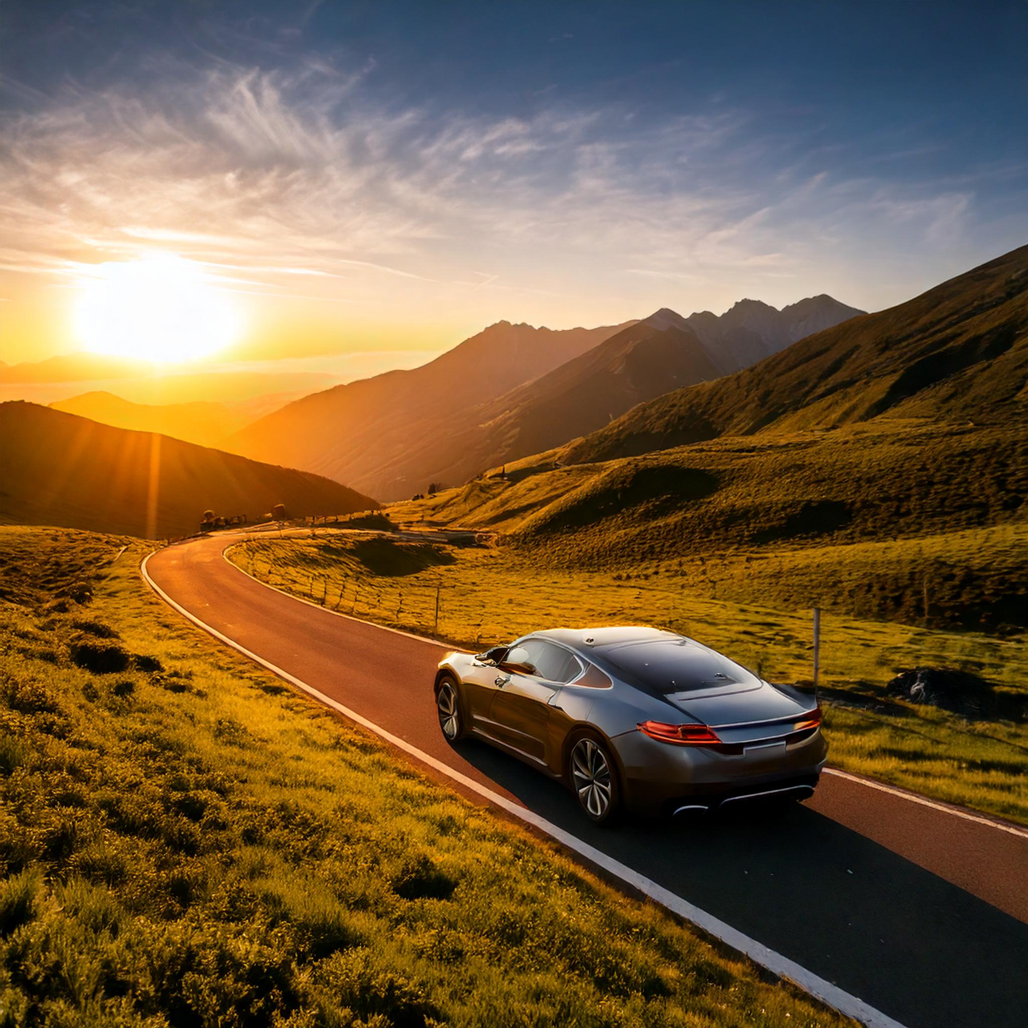 FireflyPhoto realistichorizontalimageofagorgeoussportscardrivingonacuringroadthrougha