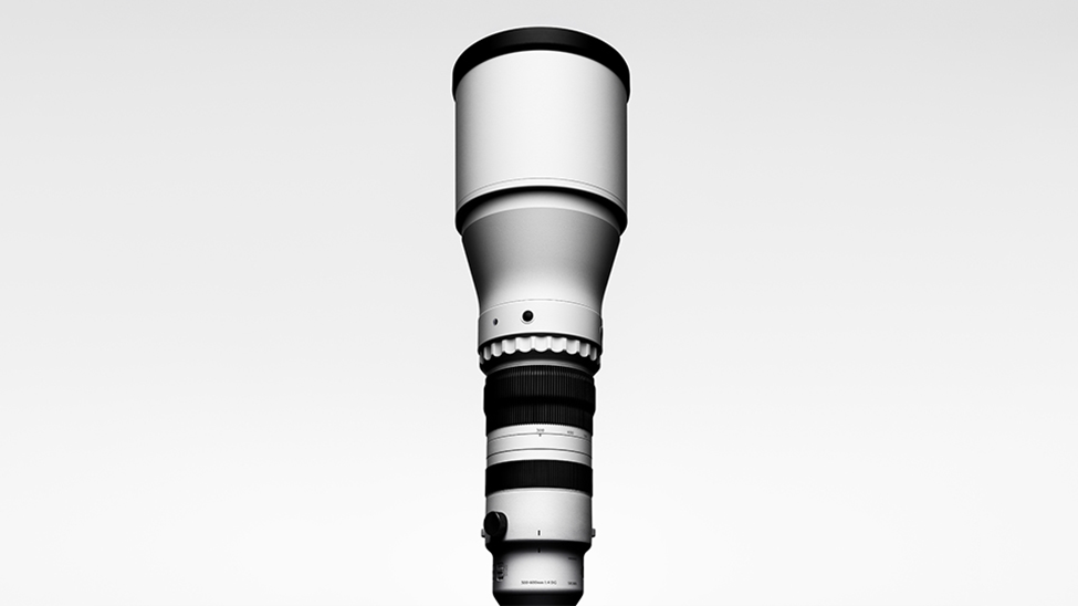 High-performance Sigma ultra-telephoto lens with a sleek white design, featuring precision-engineered zoom and focus rings, ideal for wildlife and sports photography.