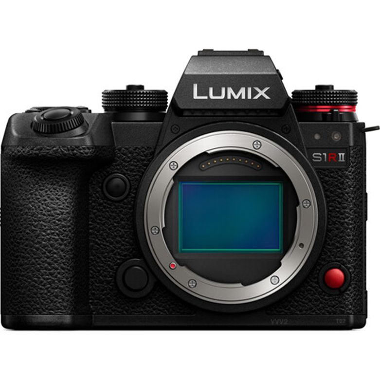 Panasonic Lumix S1R II mirrorless camera body showcasing its 44.3MP full-frame BSI CMOS sensor, part of Panasonic’s flagship lineup with advanced autofocus, 8K video, and high-speed shooting.