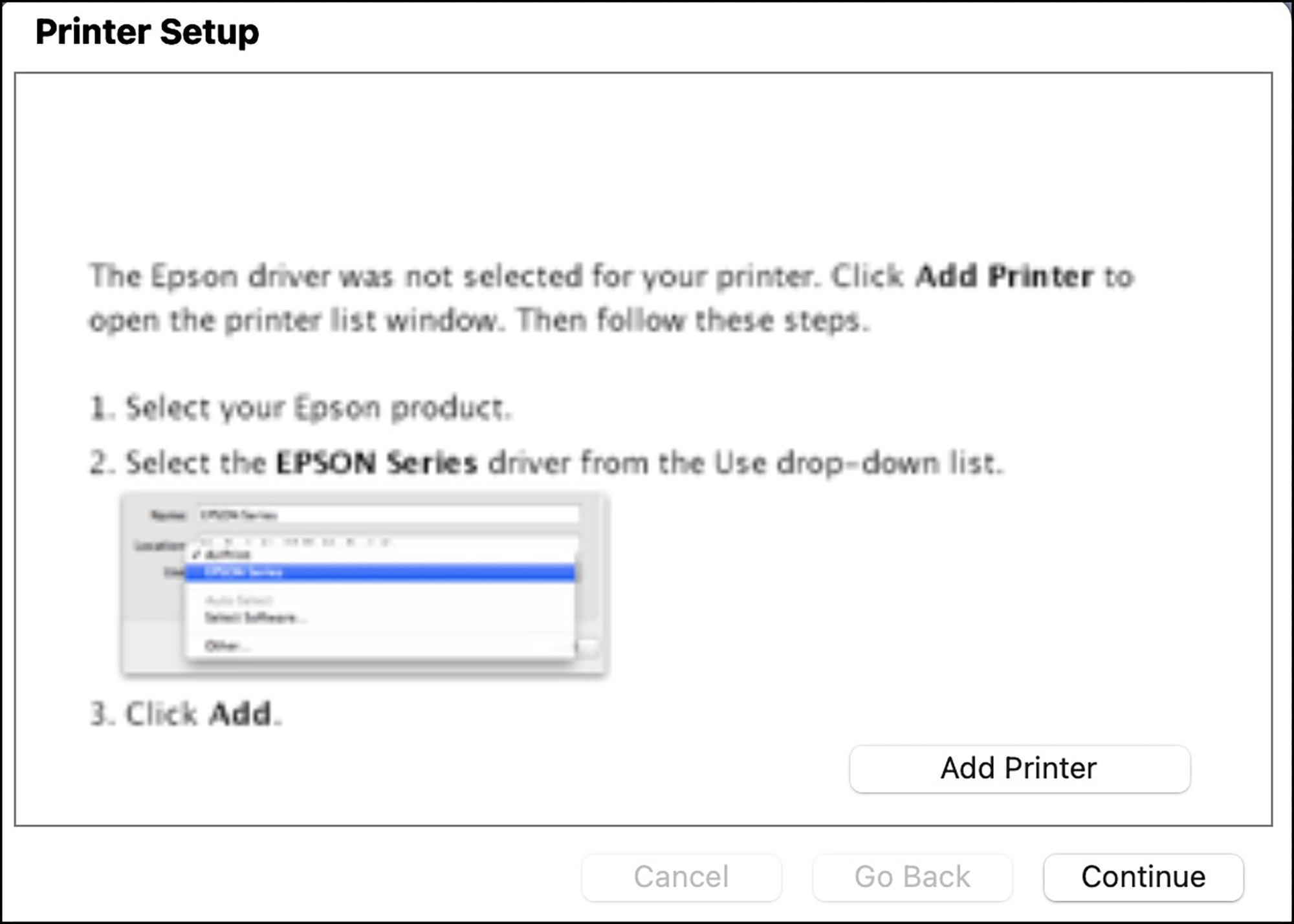 Figure 20. Notice to Add Printer and install the driver