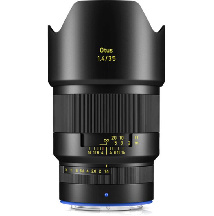 Zeiss Otus ML 35mm f/1.4 manual focus lens on white background