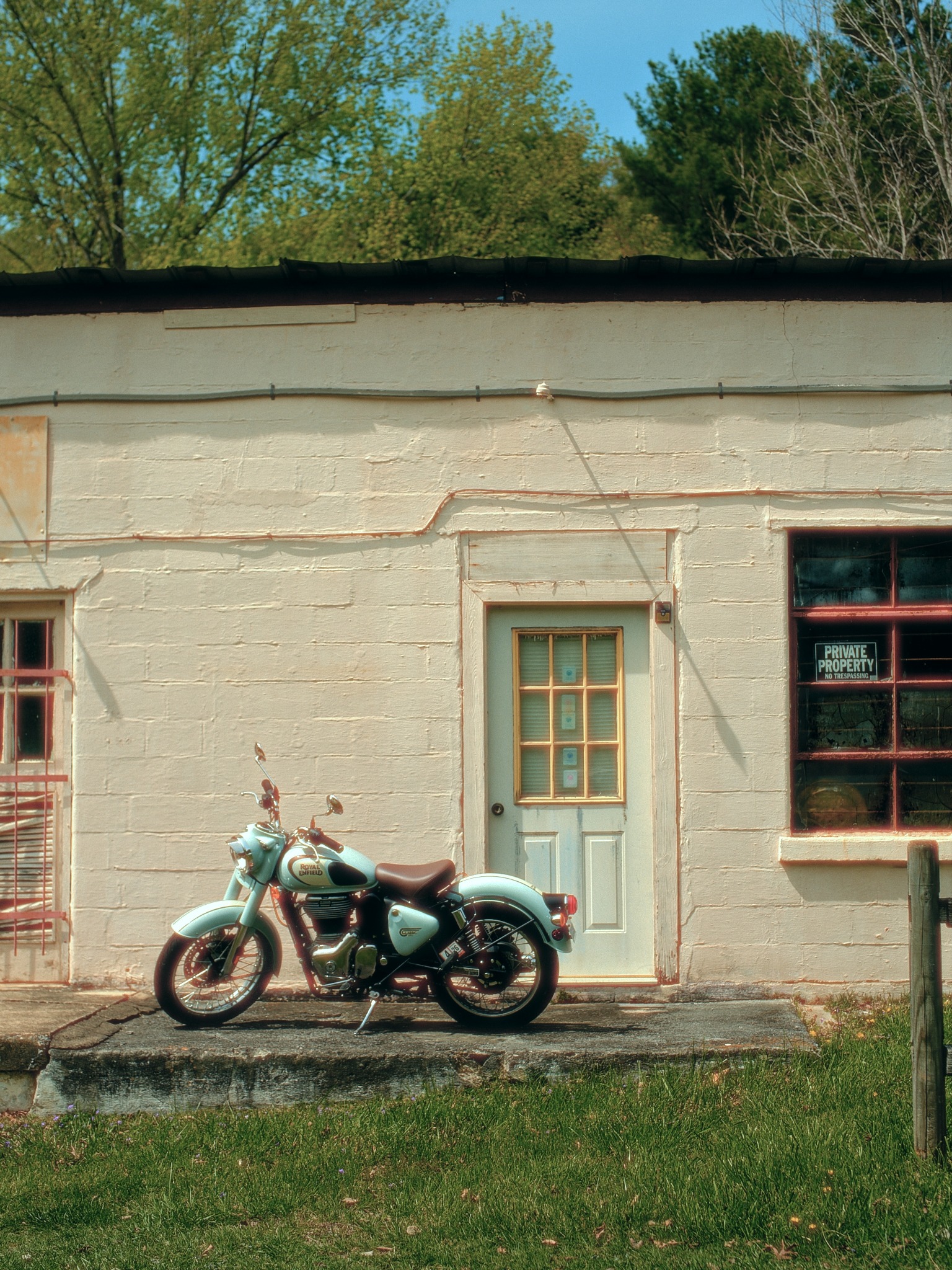 Motorcycle with warm tones and vintage film-style effect