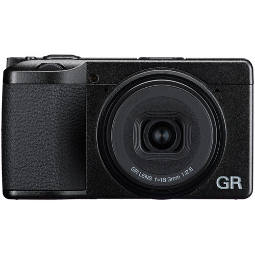 Ricoh GR IV compact camera front view with GR branding