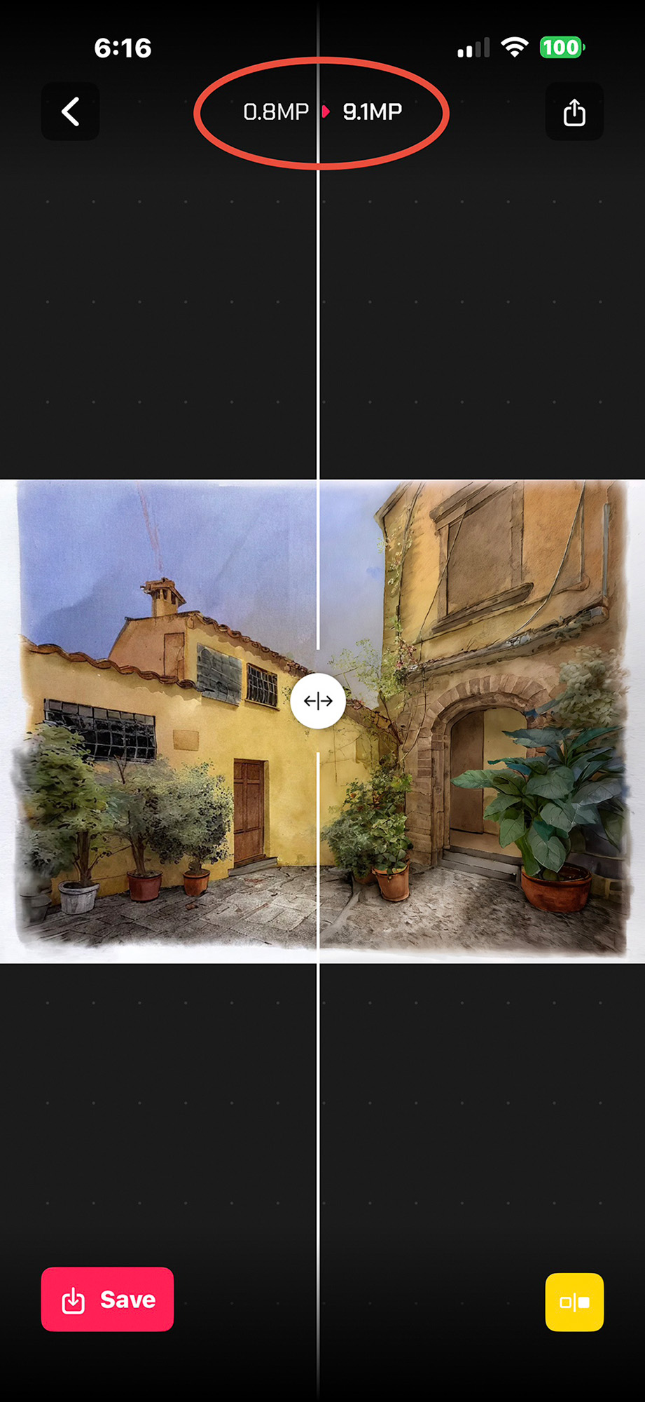Before-and-after comparison showing Gigapixel AI image upscaling results