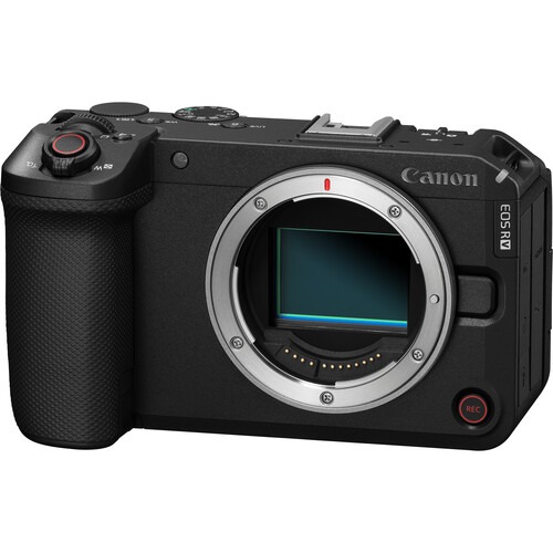 Canon EOS R6V front view showing full-frame sensor and compact body design