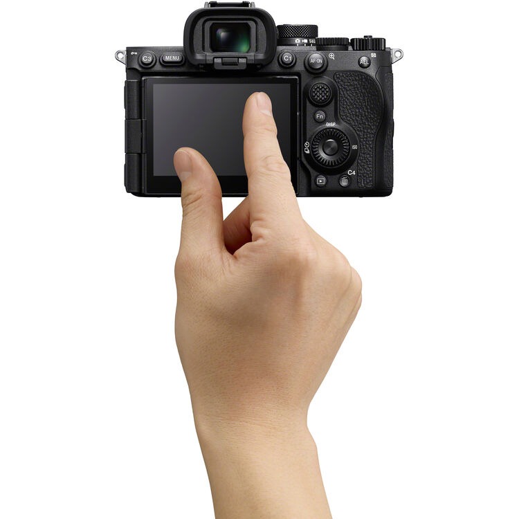 Rear view of Sony a7R VI with touchscreen display