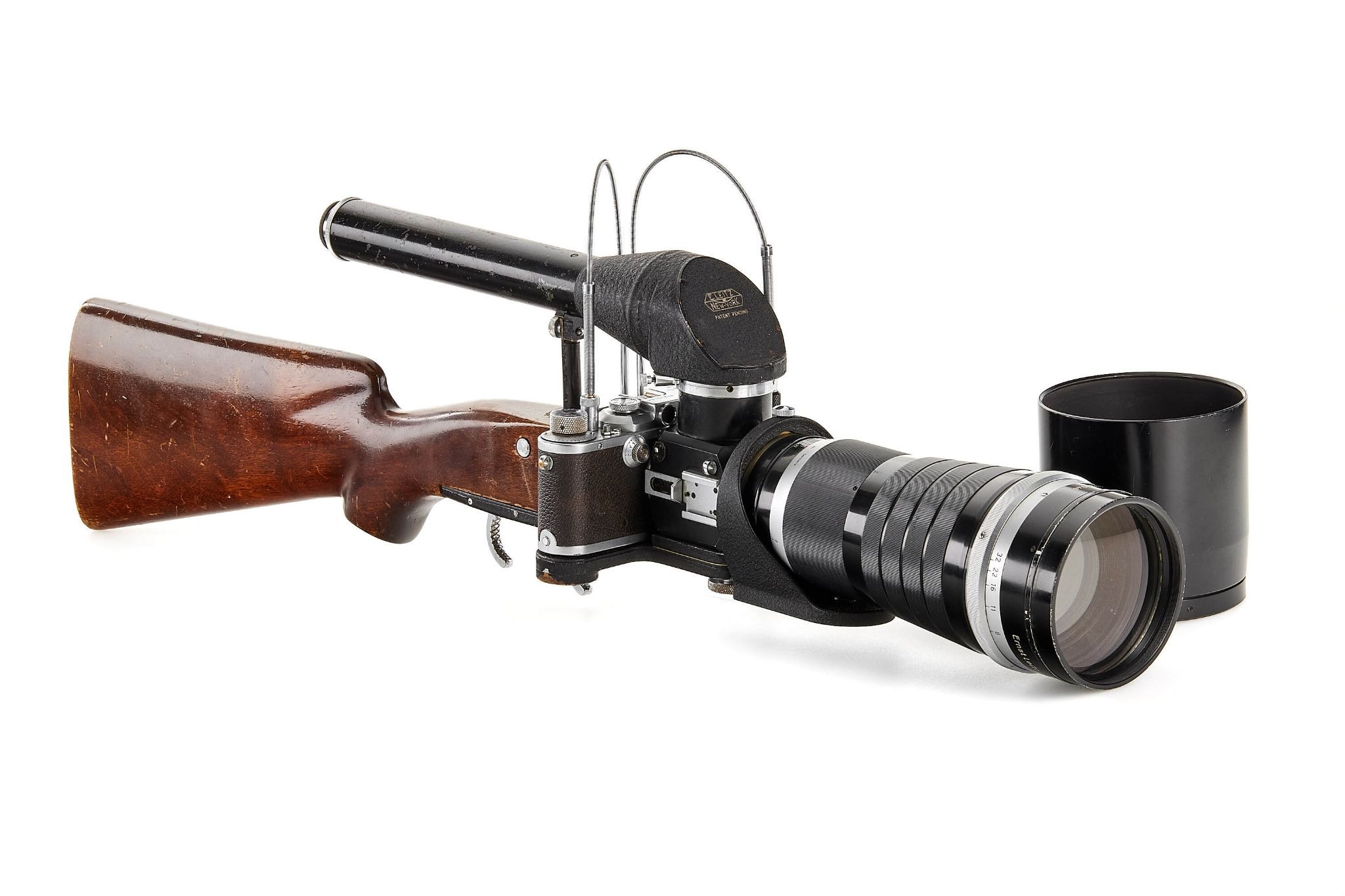 Leica Gun Rifle camera setup with wooden stock and telephoto lens