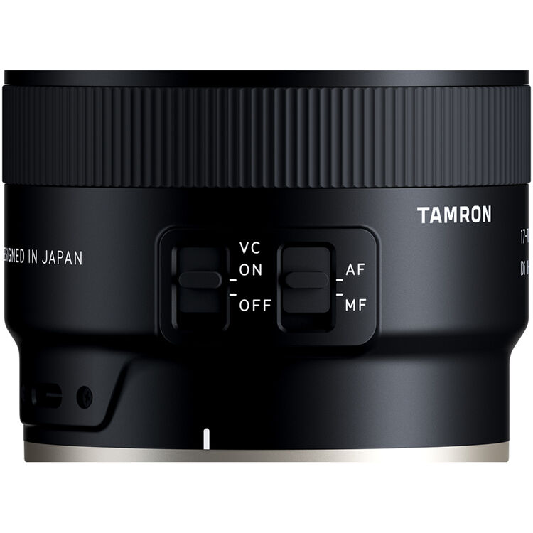 Close-up of Tamron lens VC and AF/MF control switches