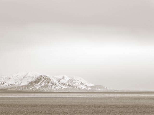 Snow-covered mountains across Húnaflói Bay in Vatnsnes, Iceland
