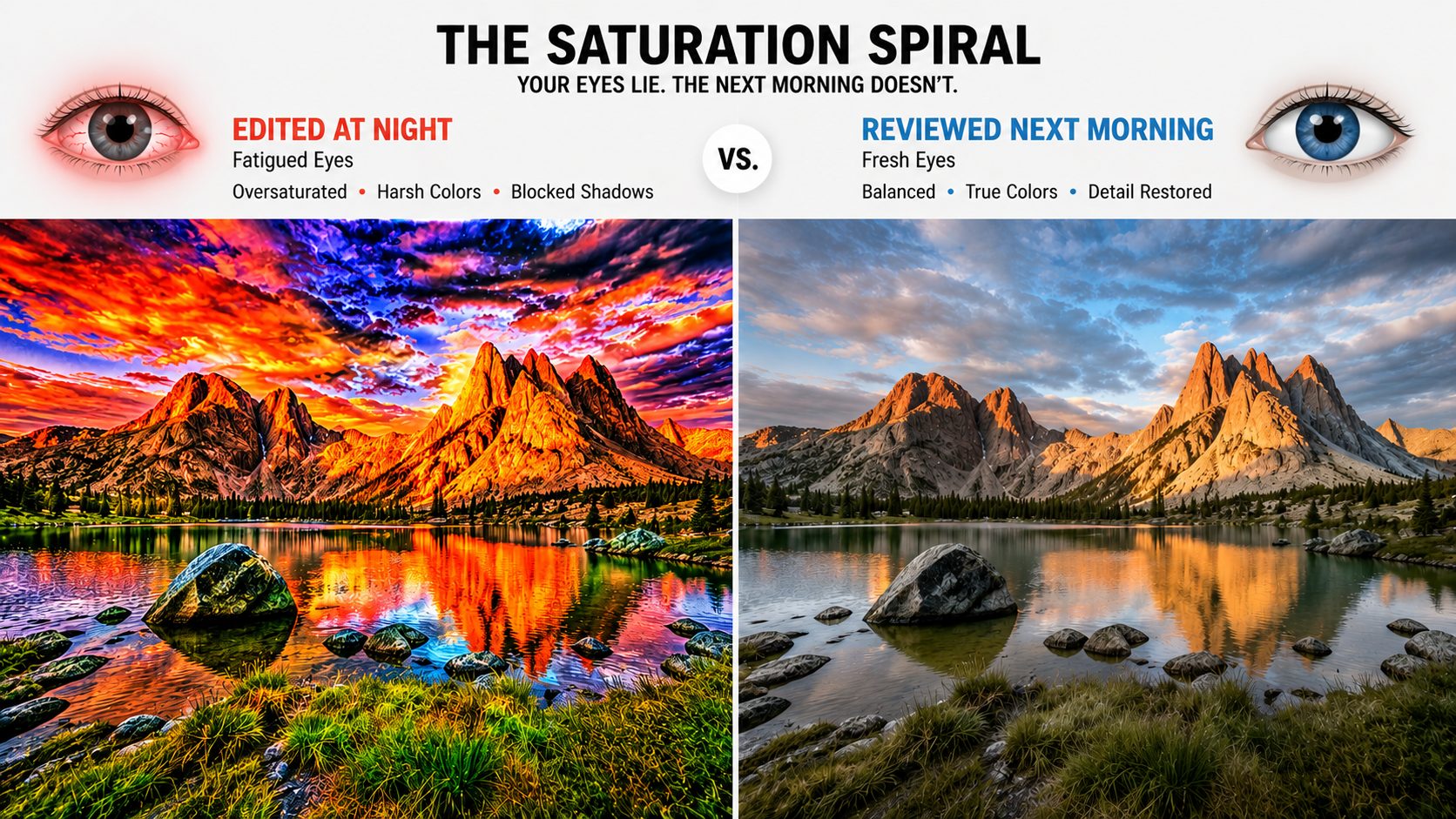 Comparison of nighttime edits versus next-day color correction