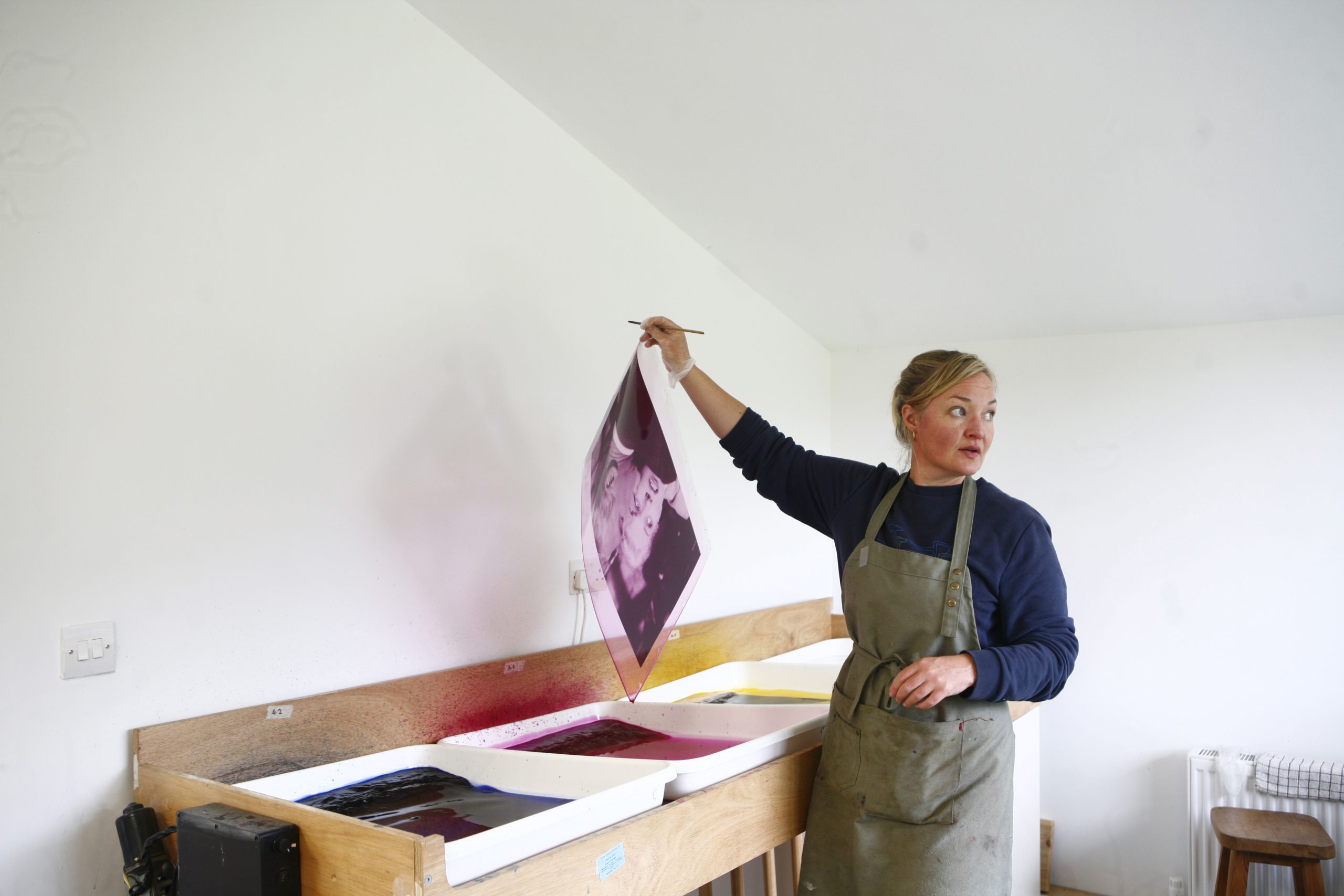 Jean Curran preparing a dye transfer print in her studio