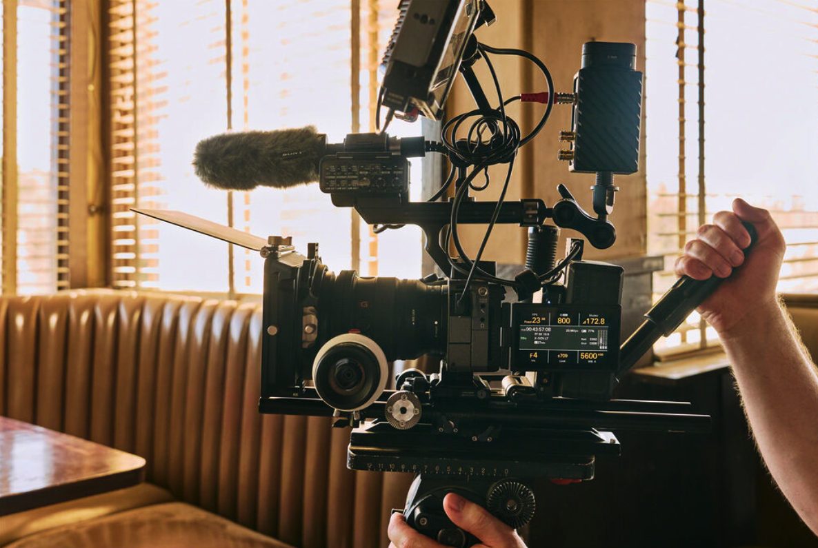 Sony FX5 cinema camera rig with professional video accessories