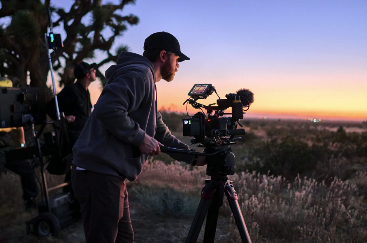 Sony FX5 cinema camera filming outdoors at sunset