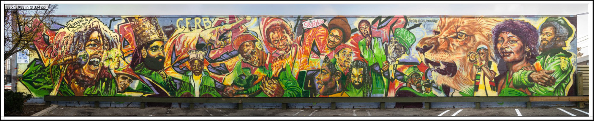 Photo-merged panorama of the Reggae mural prepared for printing