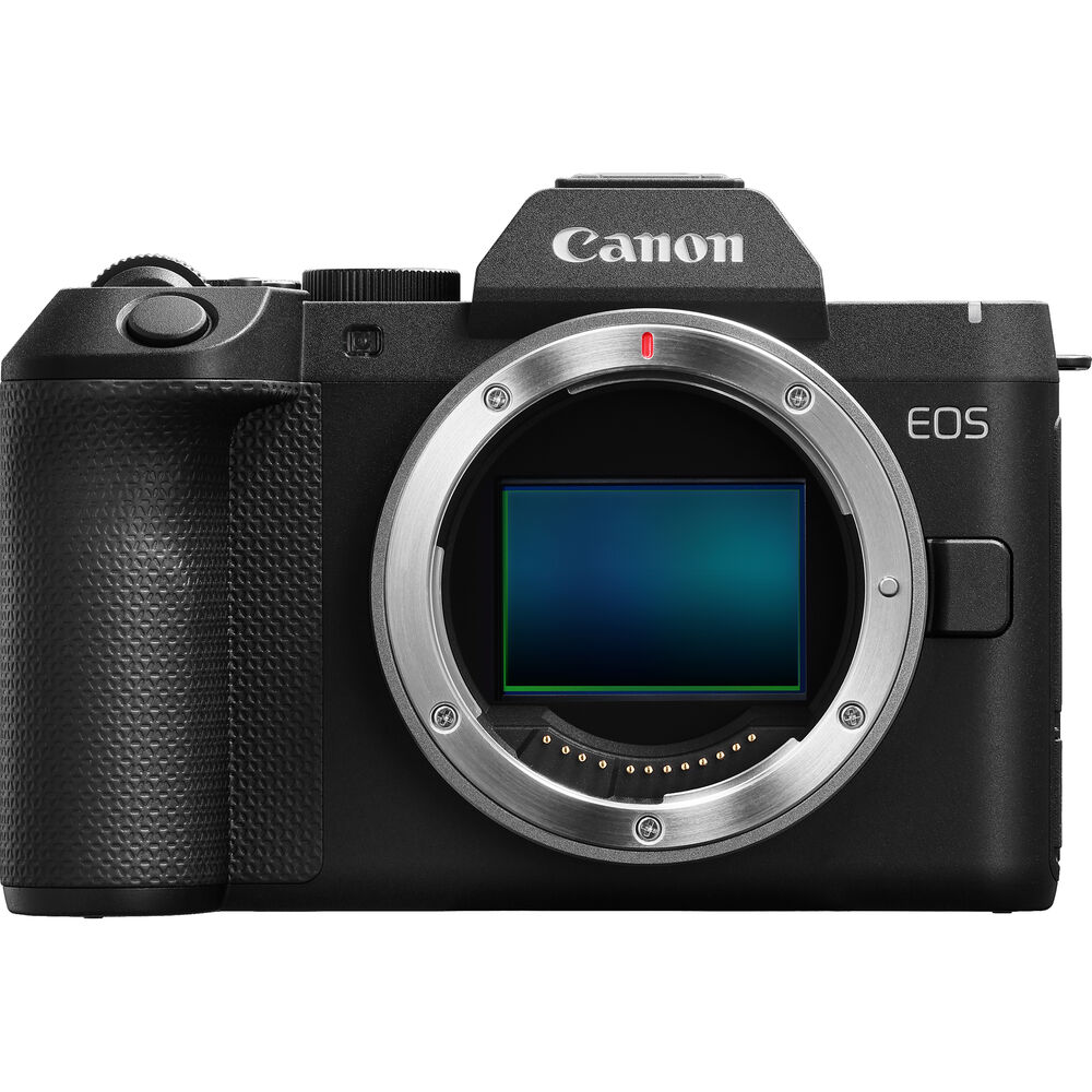 Canon EOS R8 Mark II mirrorless camera body, front view, without a lens.