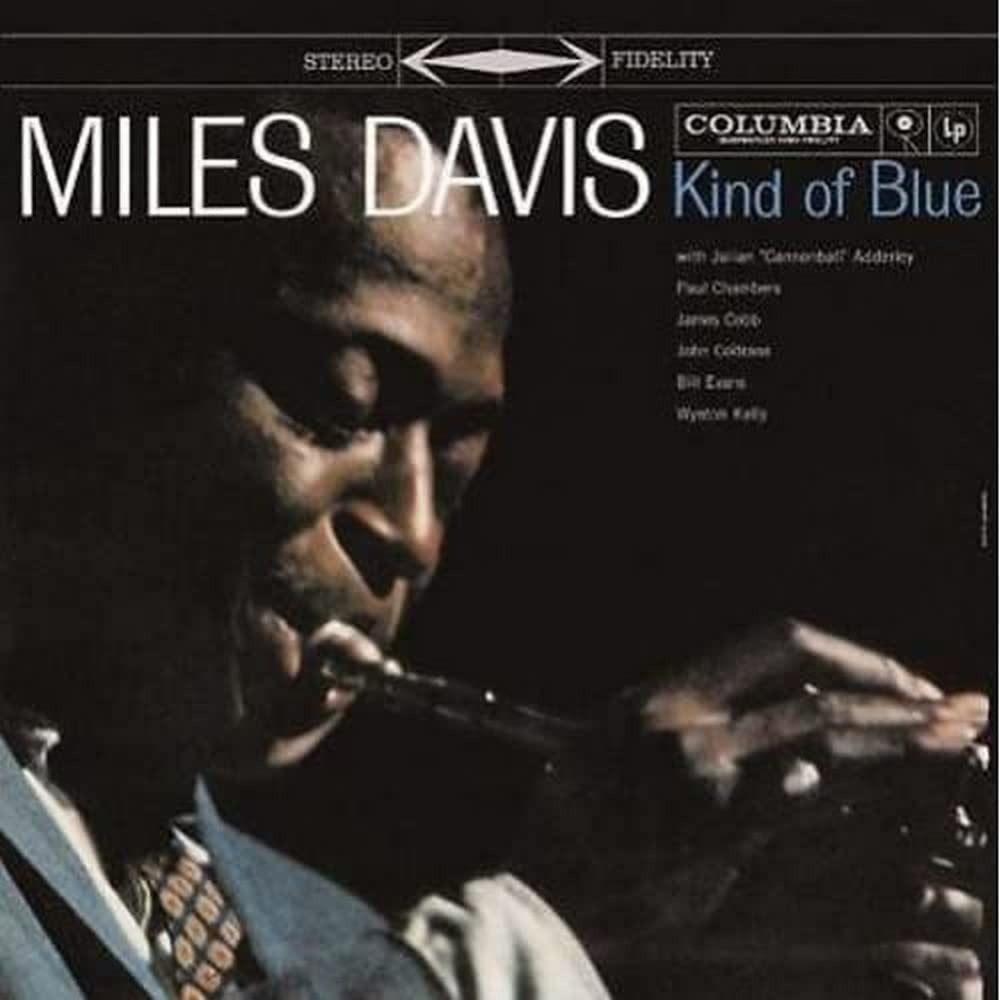Miles Davis playing trumpet on the cover of Kind of Blue
