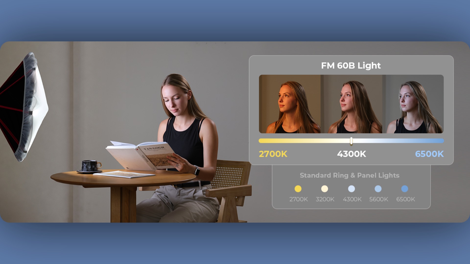 SmallRig OrBrella FM 60B illuminating a subject in a portrait lighting setup