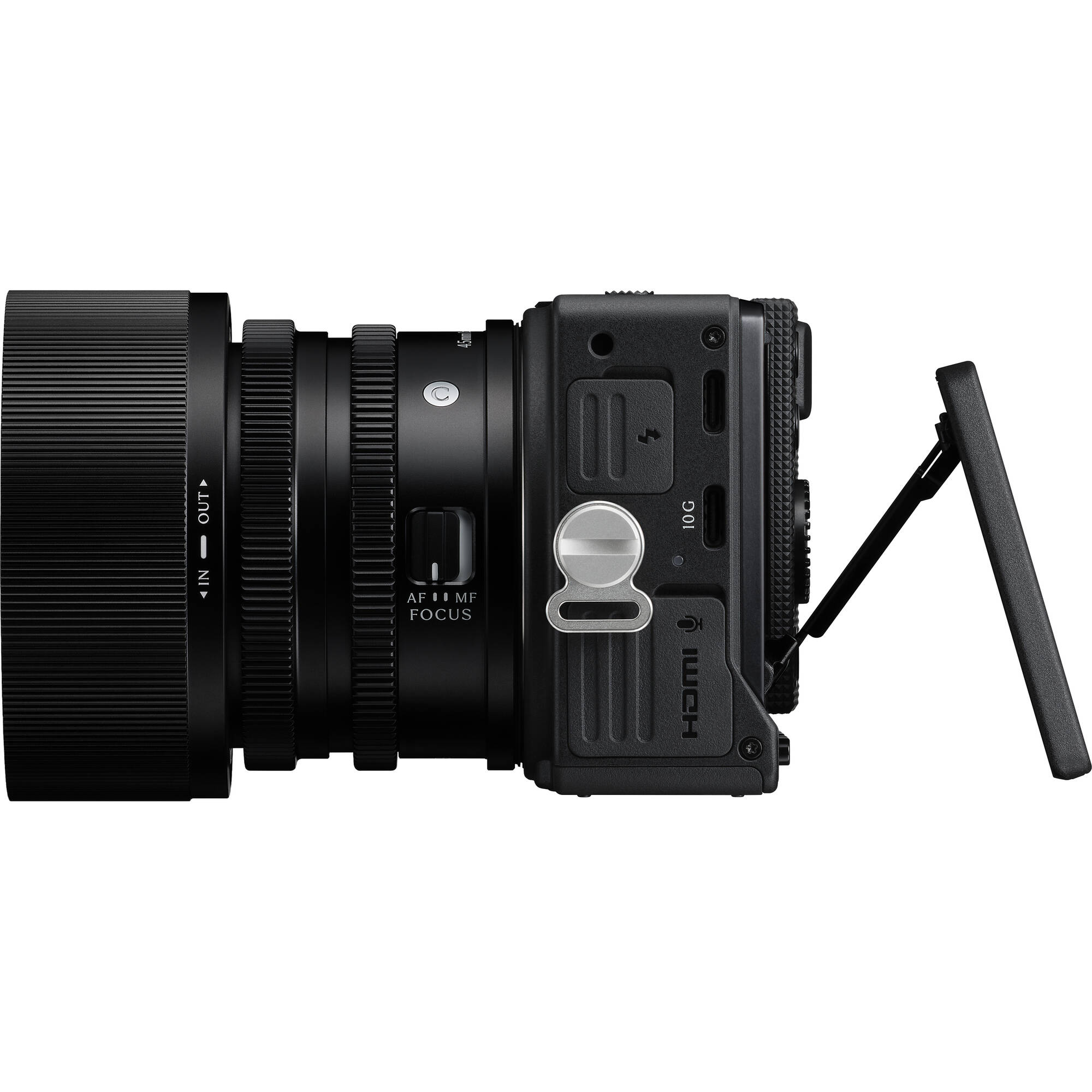 Sigma FP2 camera with lens and tilted LCD screen, side view