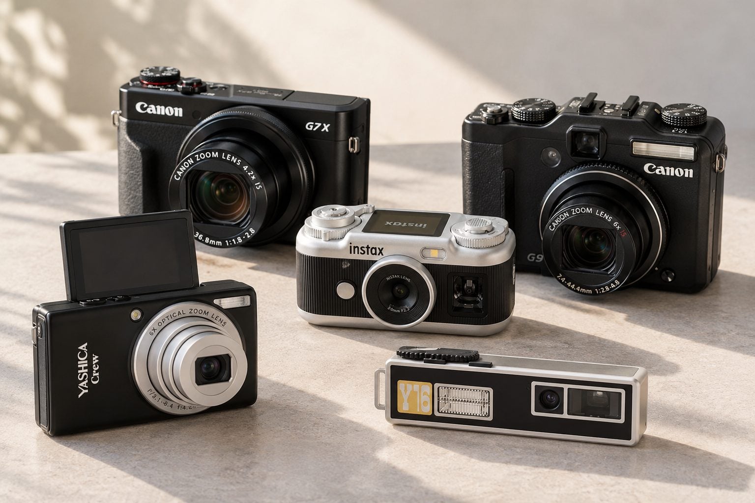 Vintage Camera Collection on a Sunlit Tabletop
