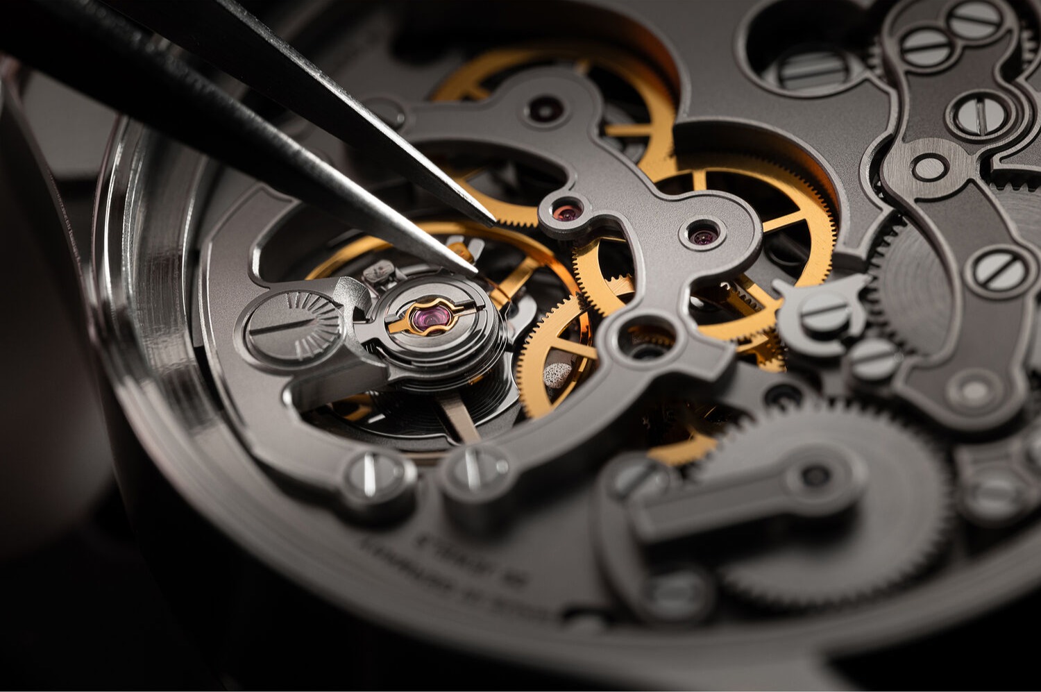 Close-up of a mechanical watch movement