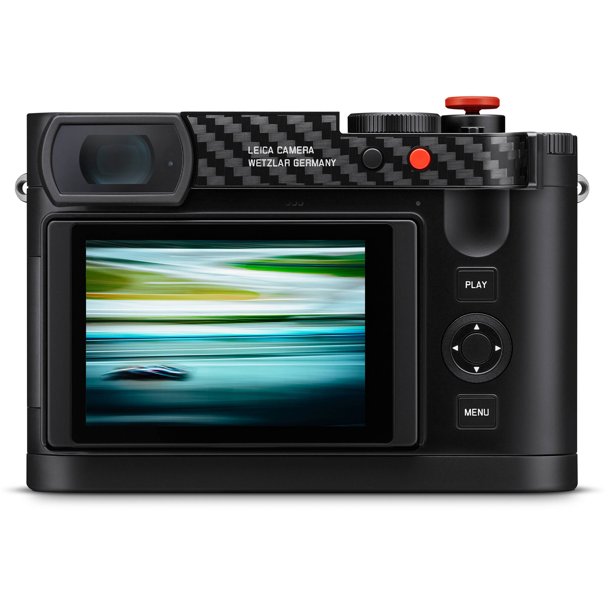Rear view of the Leica Q3 43 Formula 1 Edition displaying a racing photograph