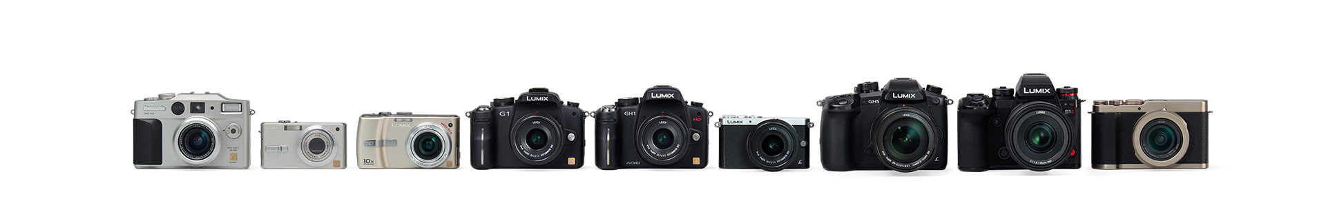 Lineup of Panasonic Lumix cameras in different designs