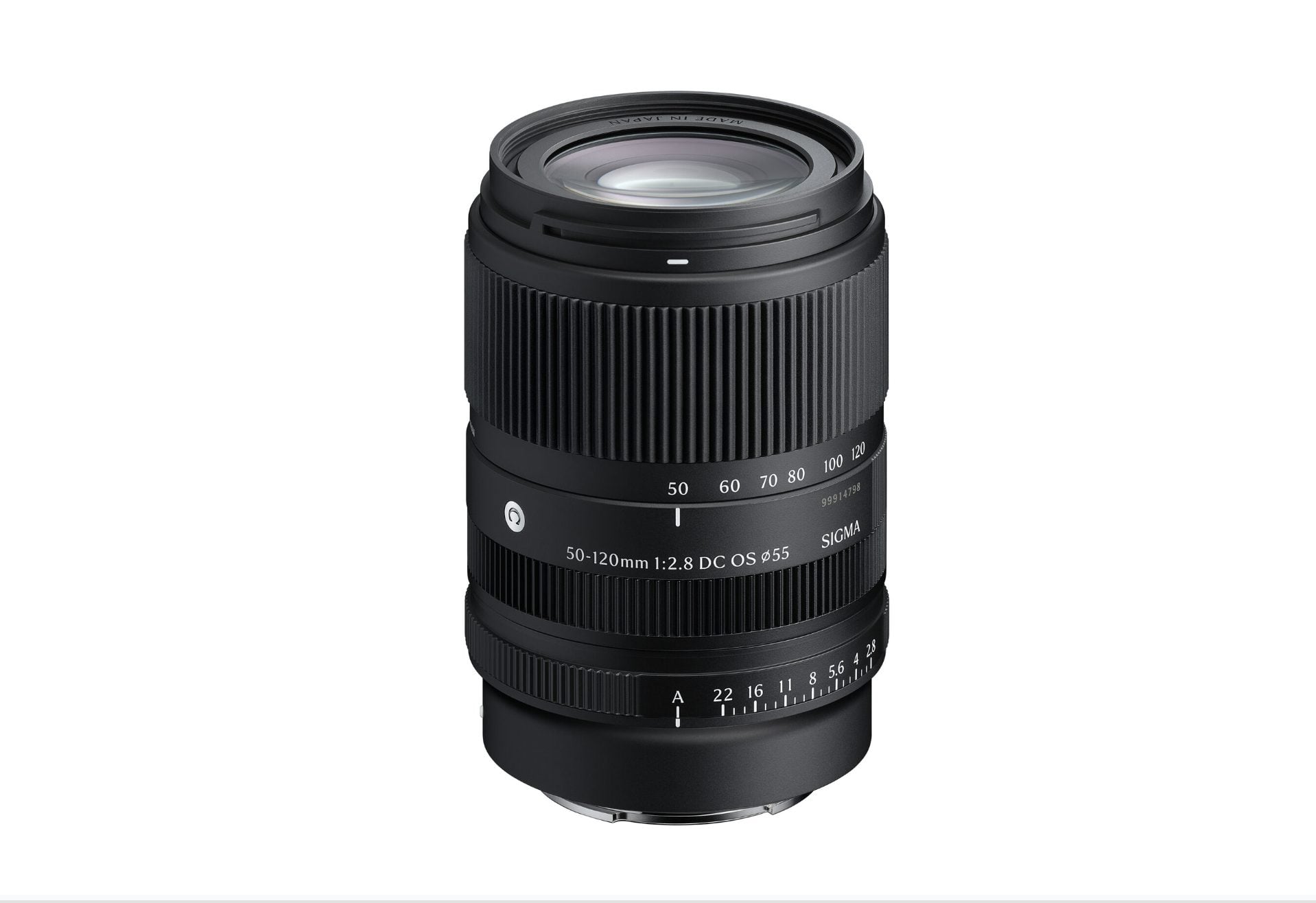 Sigma 50-120mm F2.8 DC OS Contemporary lens product photo on a white background.